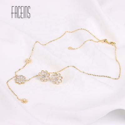 China Wholesale CLASSIC Korean Flower FACEINS Jewelry Set Women Zircon Jewelry Set Gold Jewelry Set Friends Gift for sale