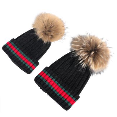 China Large real raccoon autumn and winter plush wool ball woolen woolen ball super hat women's fur hat thickened soft warm knitting hat for sale