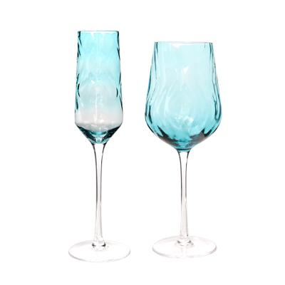 China High Quality Custom Wedding Luxury Wine Glasses Blue Wavy Lead Free Crystal Hotel Glass for sale