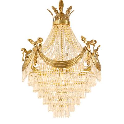 China European Luxury Crystal Foyer Chandelier For High Lighting Brass Pendant Lamp Chandeliers Large Size Decorative Lighting Ceilings for sale