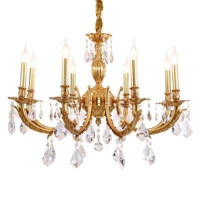 China European Decorative French Crystal Chandelier Candle Pendant Light Luxury Brass Fitting For Villa Hotel Living Room for sale