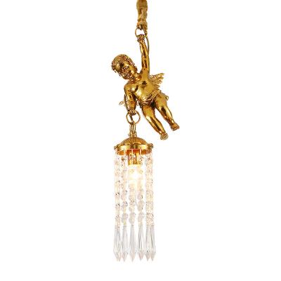 China Simple Pendant Light Vintage Droplight Reception Lights Fixture Angel Cupid Decoration Crystal Gold Bedroom Suspension for sale