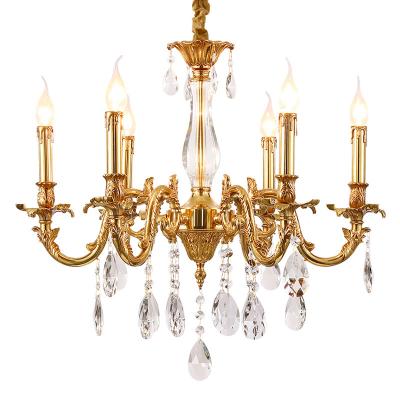 China European Luxury Brass Crystal Chandelier Ceiling Light Bedroom 8 A.M. Clear Dining Room Pendant Light for sale