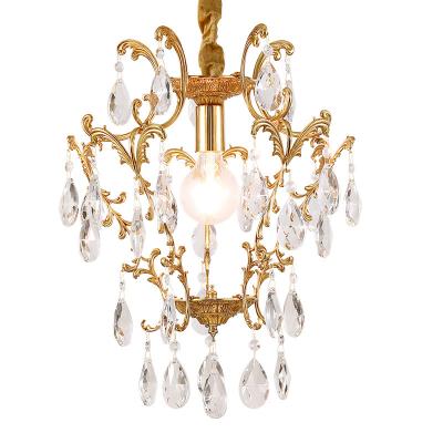 China European Sryle European Hotel Dining Lighting French Brass Crystal Pendant Lamp Gold Hanging Light Small Chandelier for sale