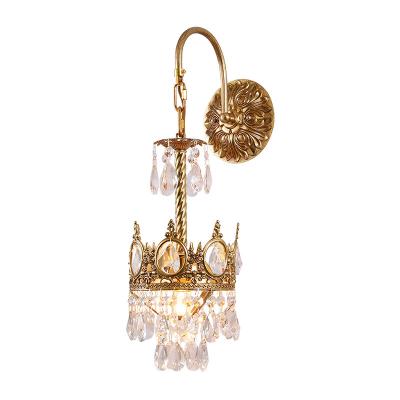 China Modern Baroque Luxury Brass Royal Bedside of Crystal Wall Mount Lighting Fixture Crown Decoration Brass Wall Hanging Lamp for sale