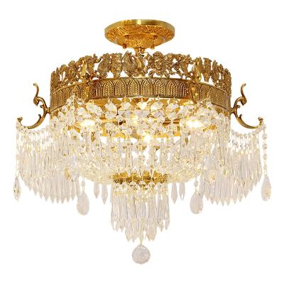 China French Luxury Vintage Style Mount Ceiling Lights K9 Crystal Ceiling Light Modern Led Suspended Flush Mount Ceiling Lamps for Home for sale