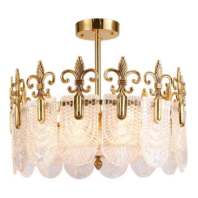 China Fancy Ceiling Lights Suspended Semi Flush Lamp Crystal Ceiling Chandelier Luxury Brass Mount Ceiling Light for sale