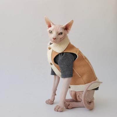 China Sustainable Qiqu Pet Item Manufacturer Cat Apparel Faux Suede Vest And Sweater Set Winter Clothes Jumper For Sphynx Cat And Dog for sale