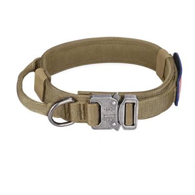 China QIQU Padded Pet OEM Dog Collar Custom Military Dog Collar For Large Dogs Adjustable Nylon Collar With Handle for sale