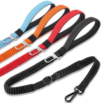 China OEM Dog Leash Reflective Traffic Padded Two Handles And Car Seat Belt 4-5 Ft Heavy Duty Reflective Leashes For Shock Control Safety Training for sale