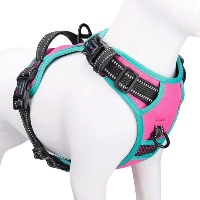 China Qiqu Padded Pet No Pull Dog Harness Reflective Adjustable Vest With A Handle 2 Metal Training Leash Hooks 3 Snap Buckles 4 Slide Buckle for sale