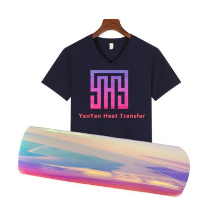 China Wholesale Apparel Holographic Glow In The Dark Heat Transfer Vinyl Roll Press T-shirt Material For Clothes for sale