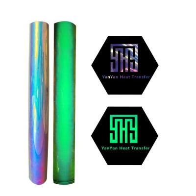 China Htv Apparel Wholesale Hot Sale Custom Holographic Glow In The Dark Heat Transfer Vinyl Rolls For T Shirts for sale