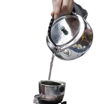 China Sustainable high quality modern workmanship pure handmade silver tea kettle for sale