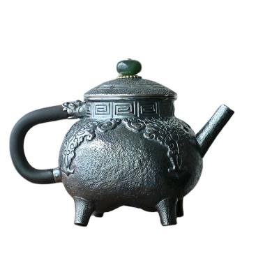 China Wholesale Handmade Vintage 999 Portable Silver Round Silver Teapot Viable for sale