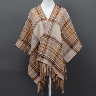 China 100% Warm Winter Shawl Plaid Wrap Shawl Polyester Fashion Ladies Cape Thick Blanket Women Winter for sale