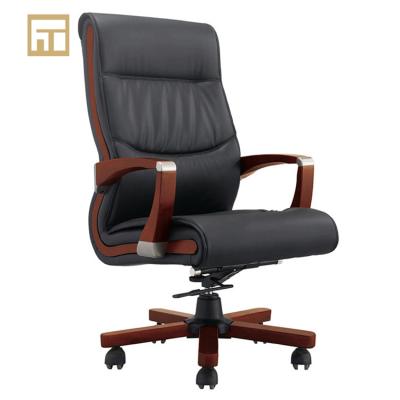 China (Size)Adjustable High Quality Boss Chair With Arm Chair Wooden CEO Office Black Leather Luxury Rolling Executive Chair for sale