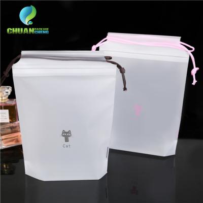 China EVA Frosted Plastic Small Promotion Recyclable Gift Cotton Packaging Drawstring Bag with Logo Print Makeup Suction String Promotional Pouch for sale