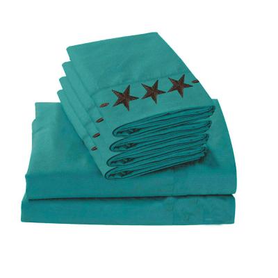 China Western Peak 6pcs Embroidery Star Sheet Set Washable Machine Wash 100% Polyester for sale