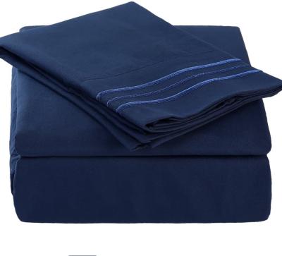 China Get a Restful Sleep with 4PCS Brushed Microfiber Sheet Set Featuring 3-Line Embroidery for sale