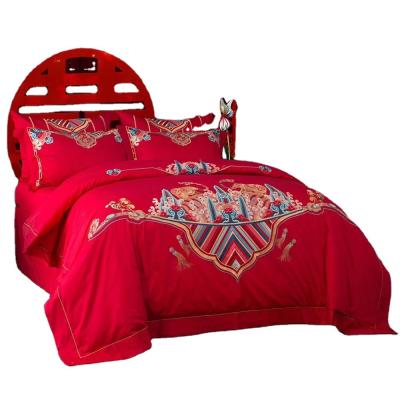 China Color personalizado 100% algodón JC 60S Set de ropa de cama roja para una boda de lujo de estilo de ensueño en venta