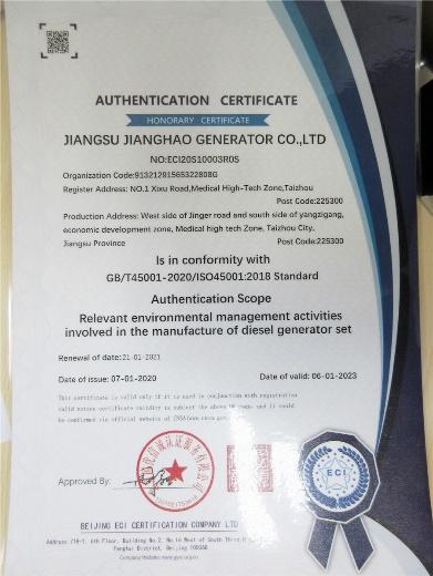 ISO14001 - Jiangsu Jianghao Generator Co., Ltd