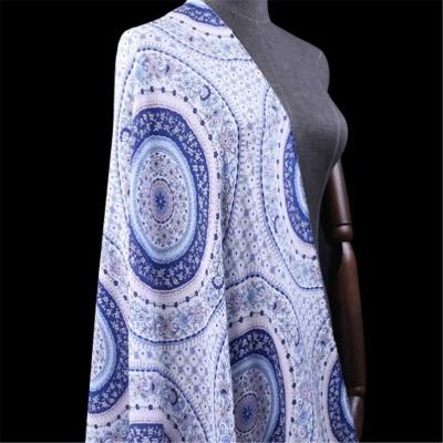 China Organic Chinese Porcelain Blue and White Color 100% Natural Silk CDC Fabric Crepe Fabric for Women Evening Dress for sale