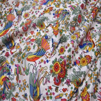 China Organic Digital Printing Animal Bird Pattern Vintage Design 100% Pure Silk Twill Fabric for  Dresses for sale