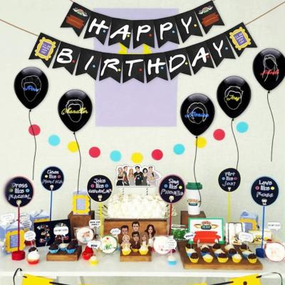 China DIY Wholesale 68Pcs TV Show Friends Theme Party Set Happy Birthday Banner Balloons Cake Toppers Tattoo Stickers Decoration for sale