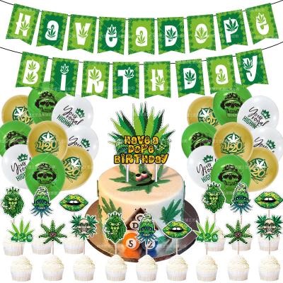 China DIY Plants Wholesale Funny Hemp Leaves Weed Green Theme Birthday Party Decoration Set Birthday Latex Balloon Children's Party Supplies for sale