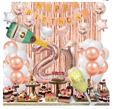 China DIY Rose Gold 21st Birthday Party Decorations Lace Happy Birthday Banner Large Rose Gold Foil Tassel Curtain Aluminum Foil Balloon for sale