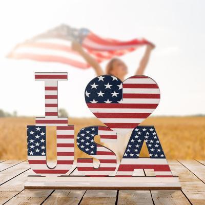 China American Letter Wooden Decoration Decorations National Day DIY Independence Day Desktop Creative Printing Decoration for sale