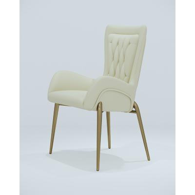 China Pull Up Luxury Leather Dining Chair Light Gold Stainless Steel High Quality Leather Hotel Dining Chair Leisure Chair Pull Ded for sale