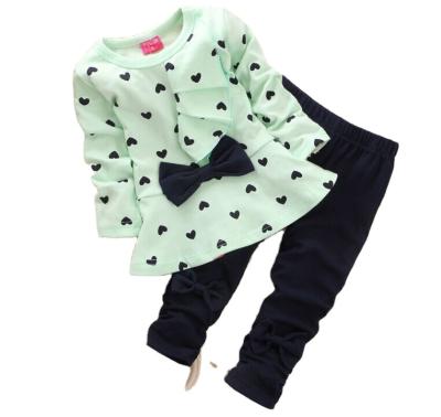 China Sweet Heart Printing Cotton Winter Kids Boutique Outfits Fashionable Clothing Sets Ruffled for sale