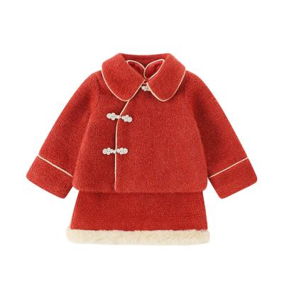 China 2021 newest red color winter fashion children dress princess style sweet girls sets apparels for sale