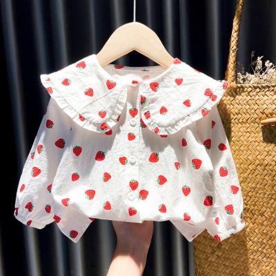 China Girls Anti-Shrink Base Shirt Kids Long Sleeve Strawberry Printing Doll Collar Tops Blouse for sale