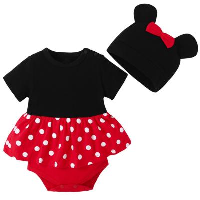 China Cute Anti-Shrink Newborn Baby Clothes 2pcs Short Sleeves Set Polka Dot Infant Clothing Toddler Outfits Set With Hat for sale