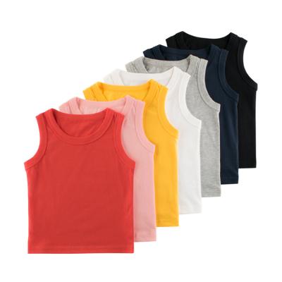 China Breathable Solid 100% Cotton Plain Knit Kids Girls Boys Summer Kids Vest Kids Sleeveless Tank Tops for sale