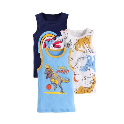 China 100% Sleeveless T-shirt Girls Cotton Breathable Knitwear Cartoon Kids Boy Vest Set Children Beach Top Set for sale