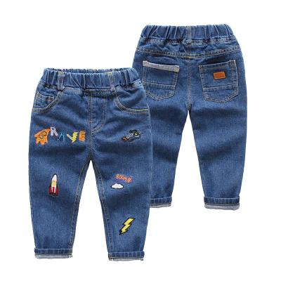 China cute fruit embroidery waist kids pants breathable elastic winter denim pants for kids boys jeans for sale