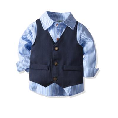 China Cozy Boy's Dress Suit Vest Striped Shirt Kids Clothing Baby Boy Formal Clothing Sets With Bow for sale