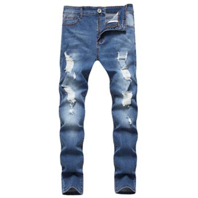 China New fashion hot selling breathable and fresh broken hole leisure personality jeans pants elastic models for men casual for sale