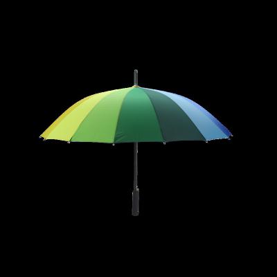 China 23 inch size 16k Ribs 1 Fold Custom Logo multipurpose 23inch x 16k auto open manual close stick umbrella with 16 Rainbow Color Canopy for sale