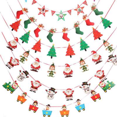 China A2349 Double Printing Christmas Party Pull Paper Flags String Stage Ornament Showcase Hotel Bunting Santa Christmas Decoration Hang Flag Pendant for sale