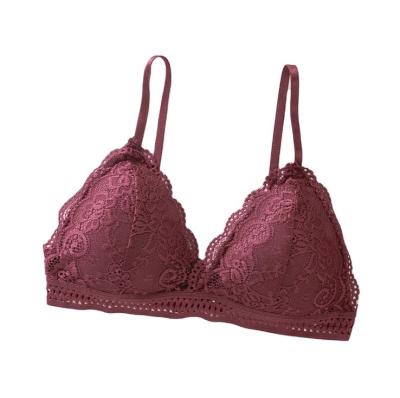 China QUICK DRY Top Wire Free Cup Triangle Bra Adjustable Straps Floral Lace Bra For Women for sale