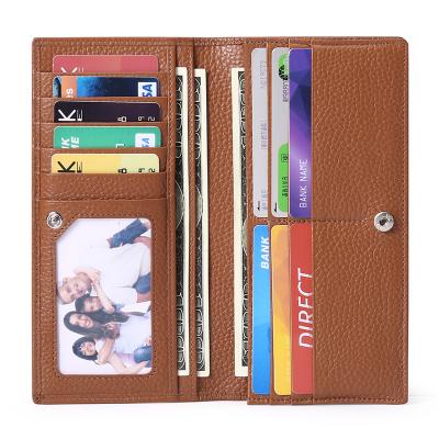 China Custom RFID GOIACII Real Long Slim Bifold Genuine Leather Wallet For Women for sale