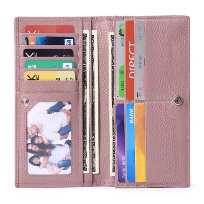 China Custom High Quality Handmade Genuine RFID Leather Slim Wallets For Women Pebble Ladies Wallets Fashionable Leather for sale