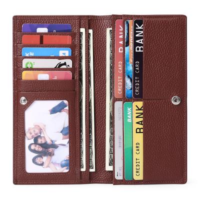 China Factory Wholesale RIFD RFID Genuine Leather Slim Long Wallet For Daily Used for sale