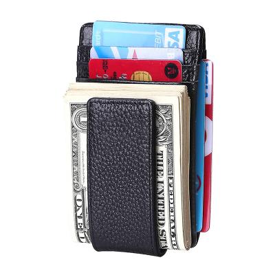 China GENUINE LEATHER Front Pocket Money Clip Wallet RFID Magnetic Blocking Genuine Leather for sale