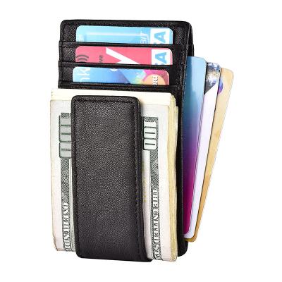 China GENUINE LEATHER Money Clip Leather Wallet For Men Front Pocket Credit Card Holder Slim With Strong Rare Earth Magnets for sale